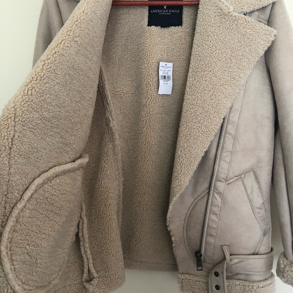 American Eagle Faux Suede Sherpa Moto Jacket - Picture 4 of 10